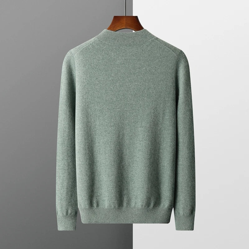 100% Pure Cashmere Sweater Men's Half High Collar Solid Color Pullover Fashion New Knit Undercoat  Autumn and Winter Long Sleeve