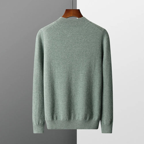 100% Pure Cashmere Sweater Men's Half High Collar Solid Color Pullover Fashion New Knit Undercoat  Autumn and Winter Long Sleeve