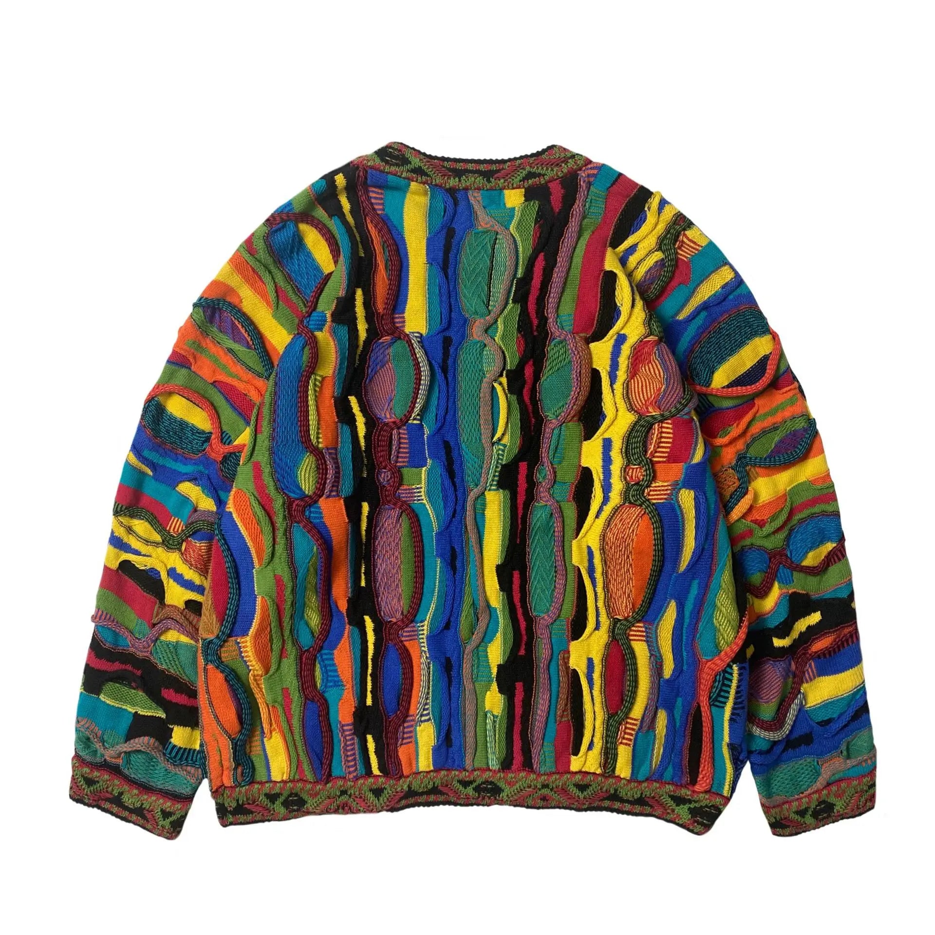 ABOORUN Men's 3D Bitter Melon Pattern Contrast Color Sweaters Heavy Industrial Pullover Knitwear for Male
